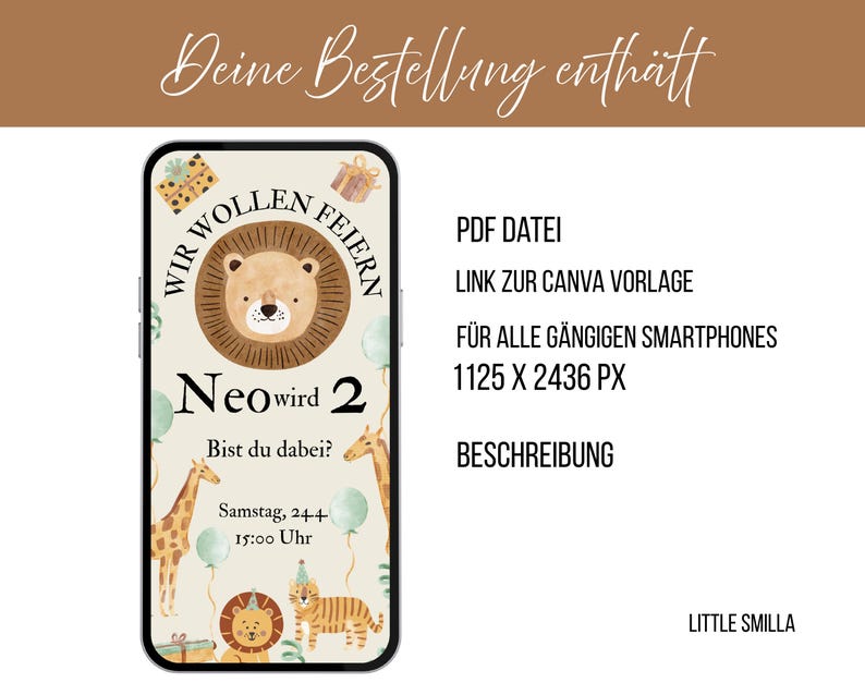 Safari-themed children's birthday party invitations with animals, customizable | Lion, Giraffe, Tiger invitation card for boys image 6