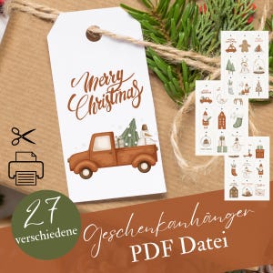印刷するクリスマス ギフト タグ、クリスマス タグ ギフト PDF、DIY ギフト包装、名刺クリスマス ギフト
