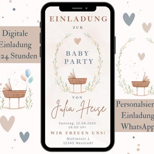 Invitation Baby Party, Carte d’invitation numérique Baby Shower, Baby Shower, Invitation personnalisée WhatsApp eCard Boy Girl Baby Shower