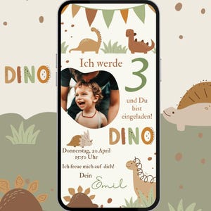 Dinosaur Birthday Party Invitation for a Boy | Dinosaur Birthday Invitation eCard with Photo image 3