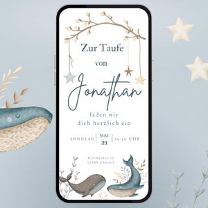 Digital Baptism Invitation | Baptism eCard for Boys and Girls, Whale Motif