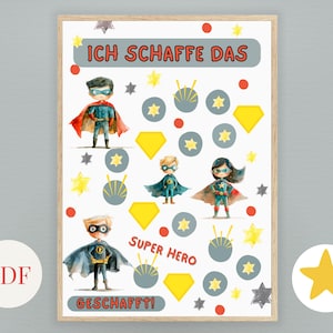 Superhero Kids Reward Plan, Printable Motivation Chart with Stars