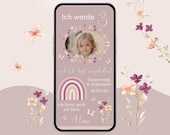 Einladung Kindergeburtstag Mädchen Wildblumen rosa mit Foto | Geburtstagseinladung 3 Jahre
