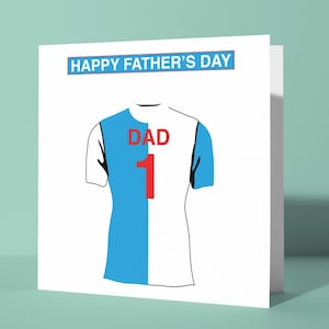 Biglietto di auguri personalizzato per la festa del papà a tema Blackburn Rovers F.C. / Biglietto di auguri per la festa del papà Lui, papà, tifoso di calcio Rovers blu e bianchi