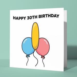 Joyeux 30e anniversaire ballons grossiers - Carte de voeux drôle 30e anniversaire | Carte d'anniversaire avec des jurons offensants et humoristiques