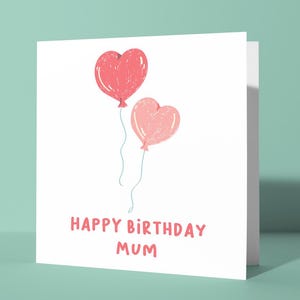 Feliz Aniversário Mãe - Cartão de Feliz Aniversário Fofo e Amoroso para a Mãe Mãe | Cartão para os Pais dela, Balões Bonitos Simples em Forma de Coração