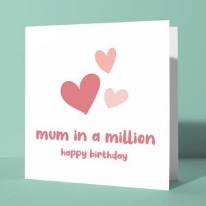 Mãe em um milhão, feliz aniversário - cartão de feliz aniversário fofo e amoroso para mãe mãe | cartão simples de coração para seus pais