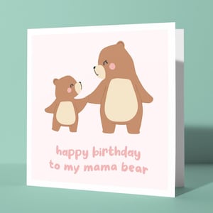 Feliz Aniversário Para Minha Mamãe Ursa - Cartão de Feliz Aniversário Fofo e Amoroso para Mãe, Mãe e Mãe | Cartão Simples para Seus Pais com Tema Animal