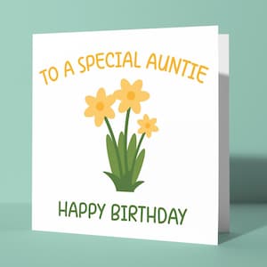 Para uma tia especial, feliz aniversário - Cartão de feliz aniversário fofo e amoroso para tia | Cartão floral simples para suas flores de narcisos