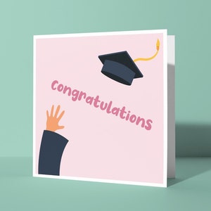 Carte de voeux de félicitations pour l'obtention du diplôme | Jolie carte sympa pour lui, son amie, ses camarades étudiants, félicitations, casquette de diplômé, dessin simple pastel
