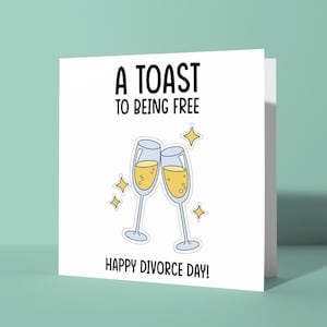 Ein Toast auf die Freiheit - Herzlichen Glückwunsch! Beziehungs-Ausbruch-Karte für Ihn, ihre Freundin, Kollegin, Champagner, lustiger Scherz