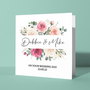 Le jour de votre mariage personnalisé - Jolie carte de voeux de mariage | Jolie carte de félicitations pour lui ou pour les couples, ajoutez le nom et la date