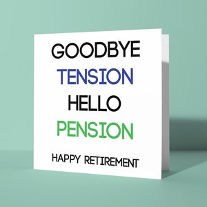 Adiós tensión, hola pensión: tarjeta de felicitación de jubilación / tarjeta de broma divertida y humorística para jubilados, tarjeta para él, su amiga, colega