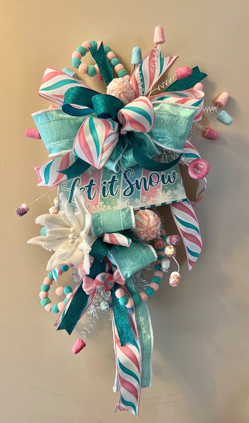 Whimsical Pastel Candy Christmas Teardrop Swag Wreath for Front Door ...