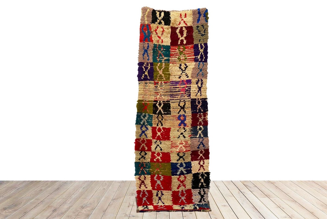 Beni Ourain Handwoven Entryway Thread Area Rug, 2x7 Ft Moroccan Vintage ...