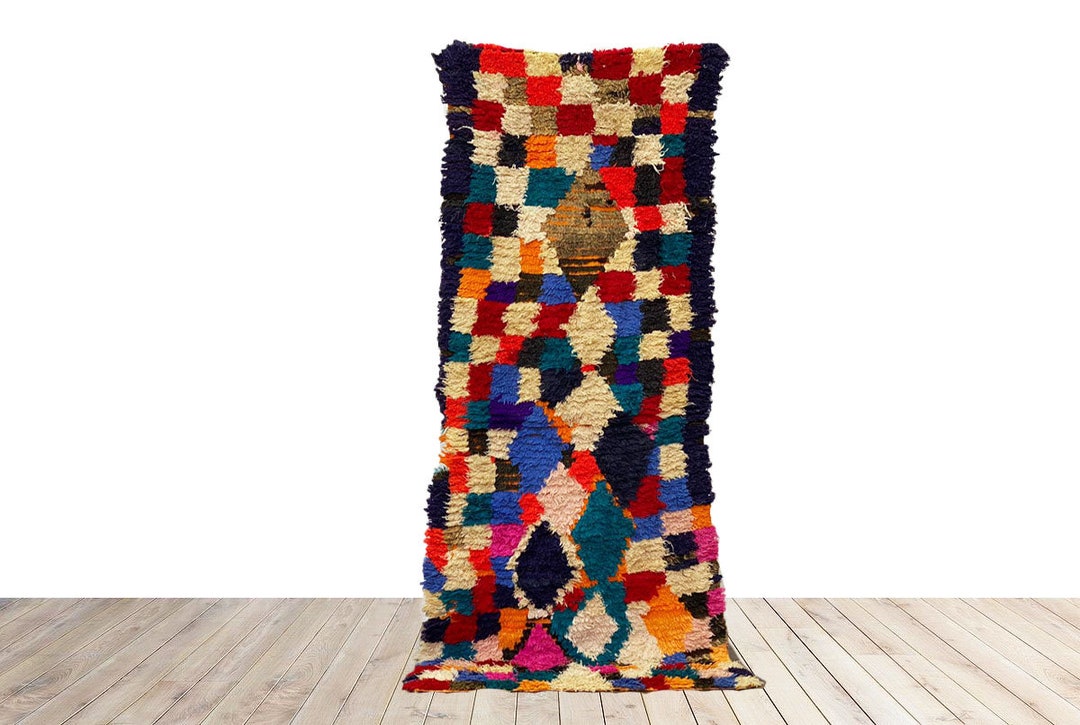 Exclusive Moroccan Living Room Blue Wool Tuareg Rug, 3x7 Ft Vintage ...