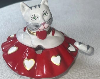 Silvestri Rare Dolomite Cat Heart Sugar Bowl W/lid By Karen Rossi NWT