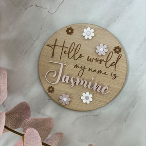 Welcome To The World, New Baby Girl Announcment, Pregnancy Announcement, Baby Name Announcement, Wooden and Acrylic  Disc Baby Announcement
