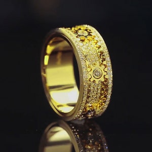 Moissanite/Diamond Cogwheel Fidget Ring in 14K/18K Gold, Cubic Zirconia Spinner Ring For Men & Women, Sterling Silver Anxiety Ring