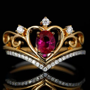 Ruby Tiara Stackable Crown Ring in 925 Sterling Silver Plated with 14K Gold for Stress & Anxiety Relief, Perfect Gift for Mom or Wife
