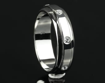 Stressabbau Moissanite Spinner Ring aus Titan / Sterling Silber, Cubic Zirkonia Zappeln Ring für Männer & Frauen, Angst Ring für Meditation