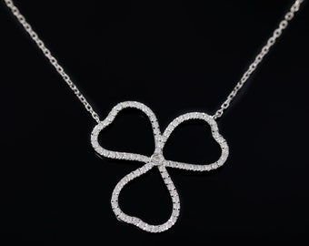Iced Out Moissanite Clover Necklace for Women, 925 Sterling Silver Light Gold Necklace, Anniversary Gift, Birthday Gift, Gift For Her