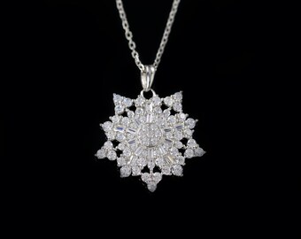 Iced Out Moissanite Snowflake Necklace for Women, 925 Sterling Silver Light Gold Necklace, Anniversary Gift, Birthday Gift, Gift For Her