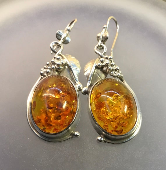 Eye-catching large Art Nouveau amber silver earrin