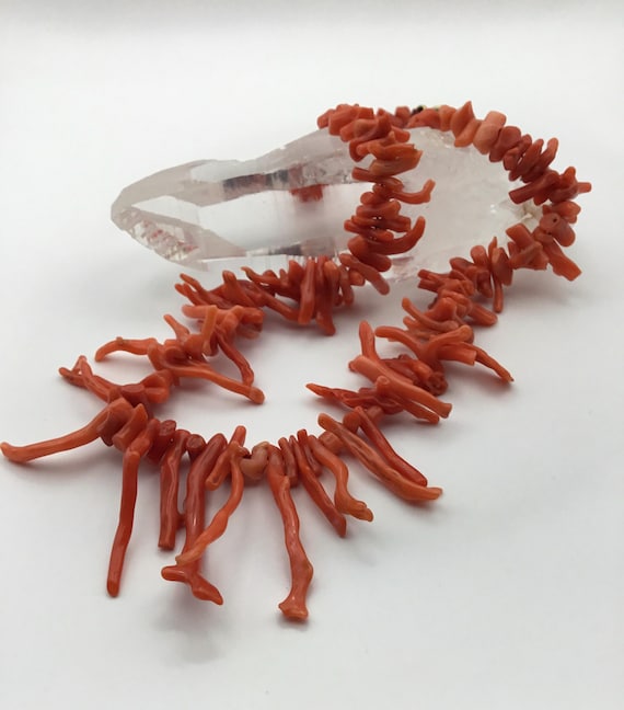 Collier Corail Branche – Vintage, Rouge, En Très Bon état, Pièce Unique Et Naturelle