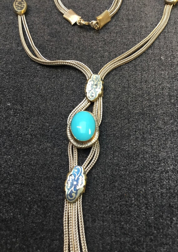Jugendstil Silber- Halskette mit Türkis / Y-Halske