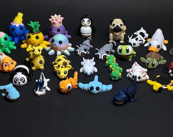 Miniature Animals - Baby Animals - Wigglitz - Flexible Little Animals - 3D Printed Fidget Toys - Mini Animals - Keychains - Flexi
