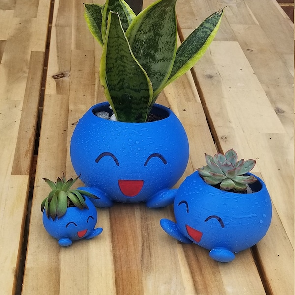 Pokemon Oddish Planters/ nostalgia planter/ snake plant/ happy face/