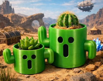 Final Fantasy Cactuar Planter | Funny Succulent Pot | Gamer Desk Decor | 3D Printed Cactus Planter | Cute Plant Pot