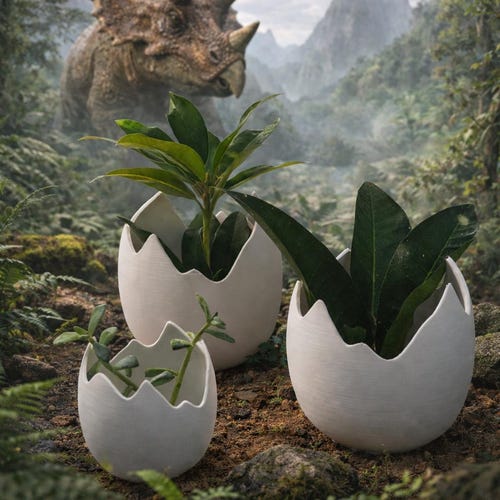 Jardinière d'oeufs de dinosaure : décoration de jardin jurassique moderne, décoration de chambre de dinosaure, joli porte-plante préhistorique