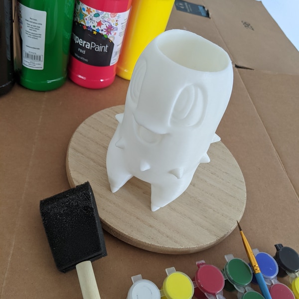 DIY Paintable Pokemon Chikorita Planters/ nostalgia planter/ snake plant/ happy face/ Kids Crafts/ projects/ do it yourself