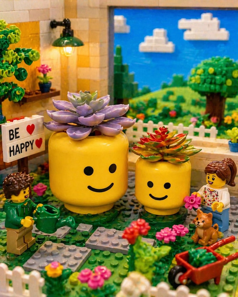 Lego Head inspired planter / pencil holder - kids desk decoration, nostalgic look and feel of the original Lego guy. image 1