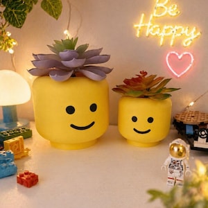 Lego Head inspired planter / pencil holder - kids desk decoration, nostalgic look and feel of the original Lego guy. image 2