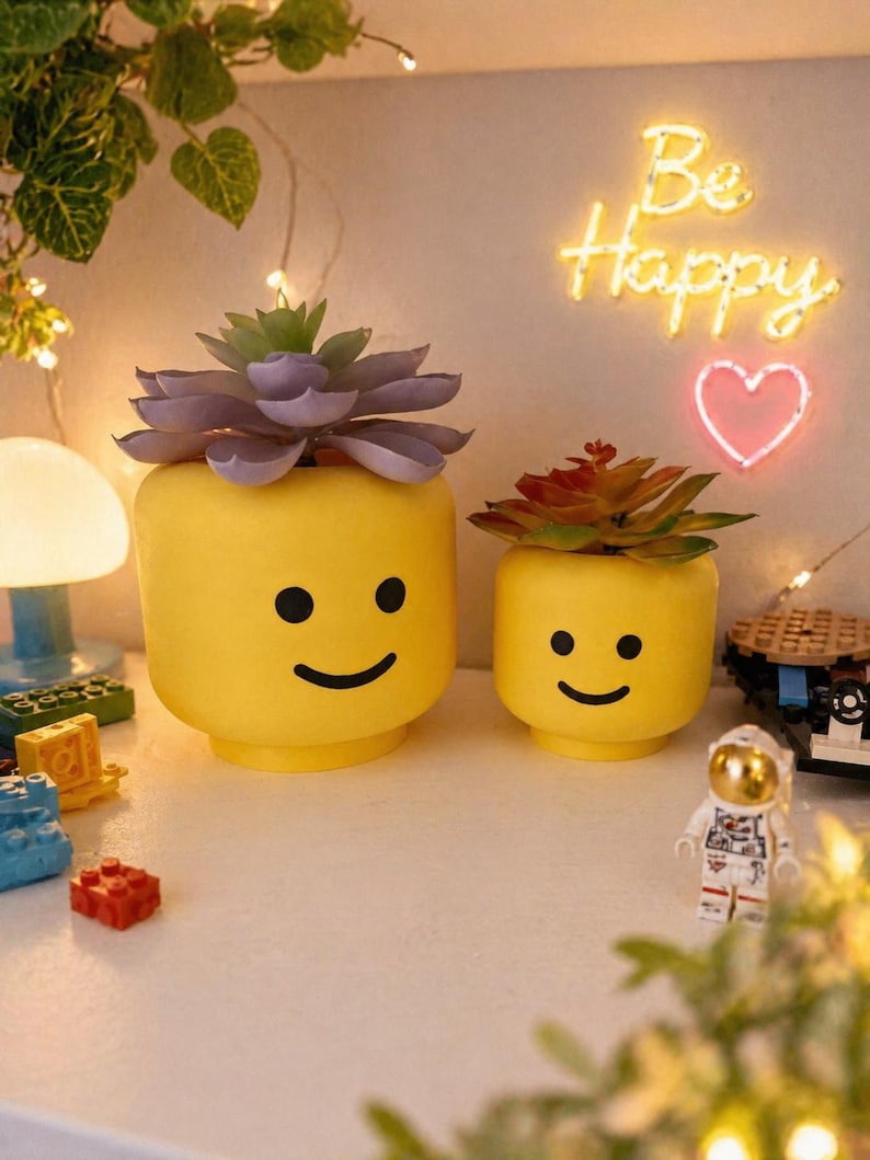 Lego Head inspired planter / pencil holder - kids desk decoration, nostalgic look and feel of the original Lego guy. image 2