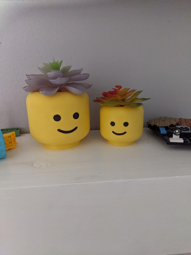 Lego Head inspired planter / pencil holder - kids desk decoration, nostalgic look and feel of the original Lego guy. image 3