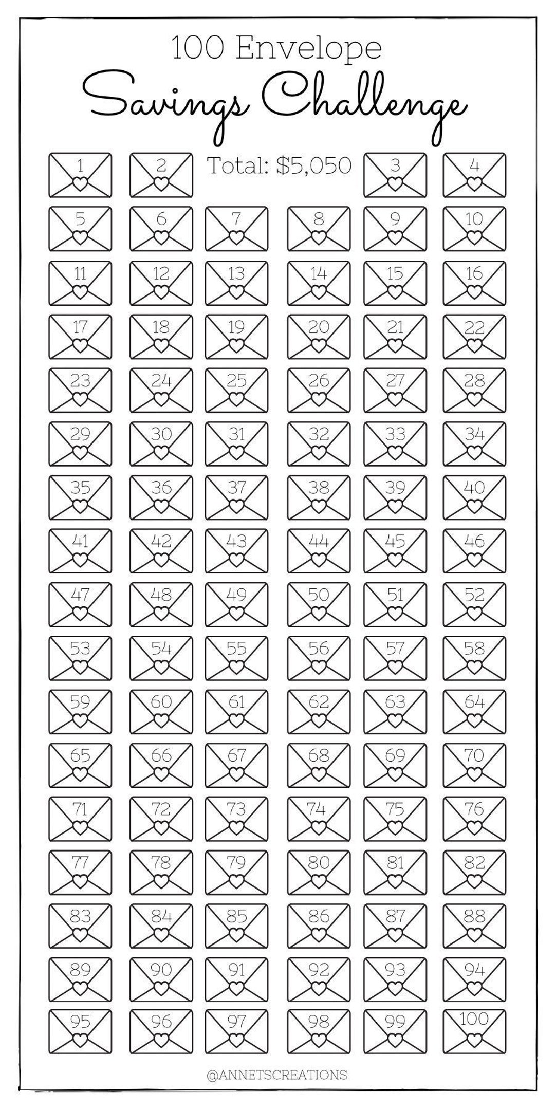 100 Envelope Savings Challenge | Save 5050 | Digital