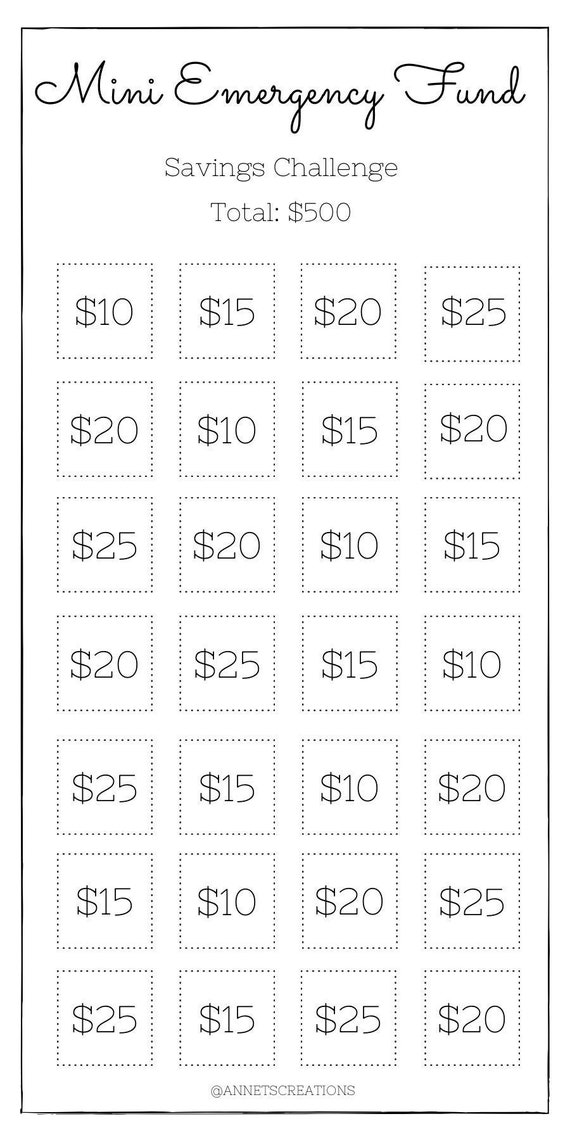Mini Emergency Fund Savings Challenge Save 500 Digital - Etsy Canada