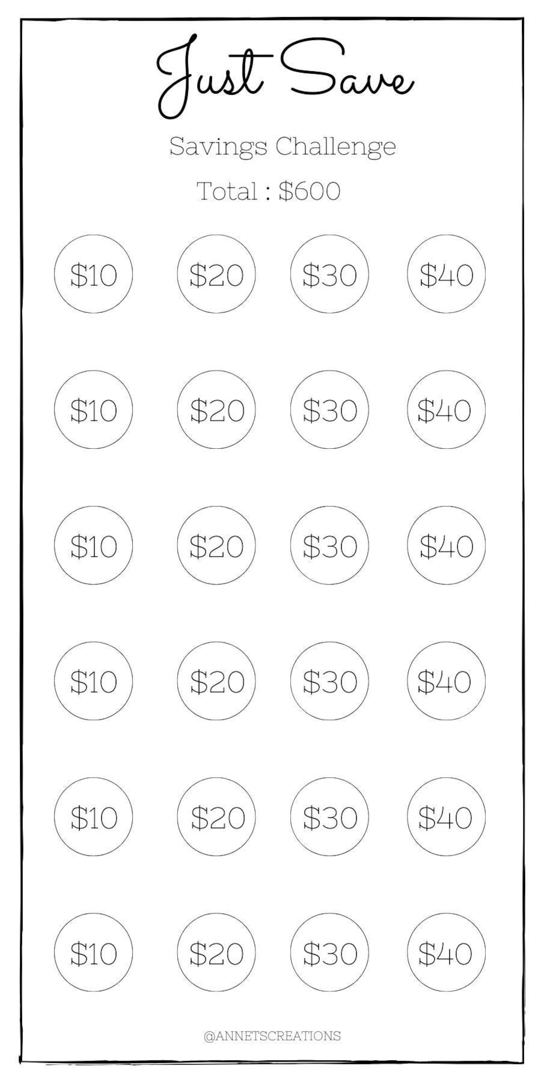 Save 600, Money Saving Challenge Printable, Savings Challenge