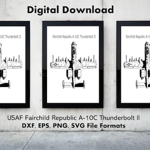 USAF Jet Fairchild Republic A-10C Thunderbolt II Digital Download, Svg, Eps, Dxf, Png. Aviation download