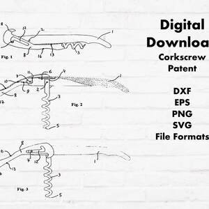 Corkscrew patent digital download image in Dxf, Eps, Png & Svg formats for digital prints
