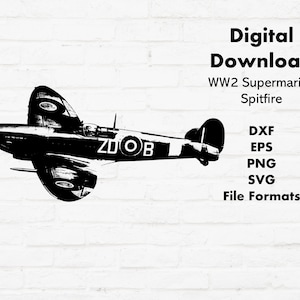 Digital Download of WW2 Warbird Supermarine Spitfire in Svg, Eps, Dxf & Png files, World War 2 plane