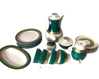 Rosenthal Thomas &quot;Rotunda&quot; by Tapio Wirkkala - coffee/tea porcelain set, German green-gold porcelain, 1950s