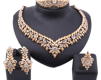 Dubai Gold Plated Crystal Jewelry Set Brand Nigerian Wedding woman accessories African Beads Bridal Jewelry Set