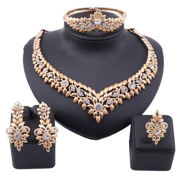 Dubai Gold Plated Crystal Jewelry Set Brand Nigerian Wedding woman accessories African Beads Bridal Jewelry Set
