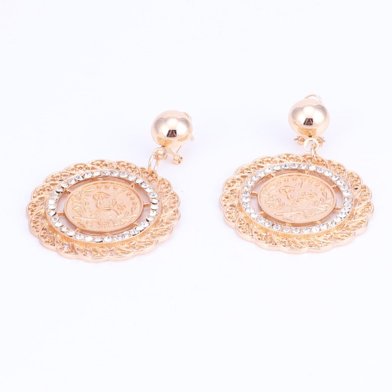 Latest Italian Gold Crystal Jewelry Set Large Necklace Earring Women