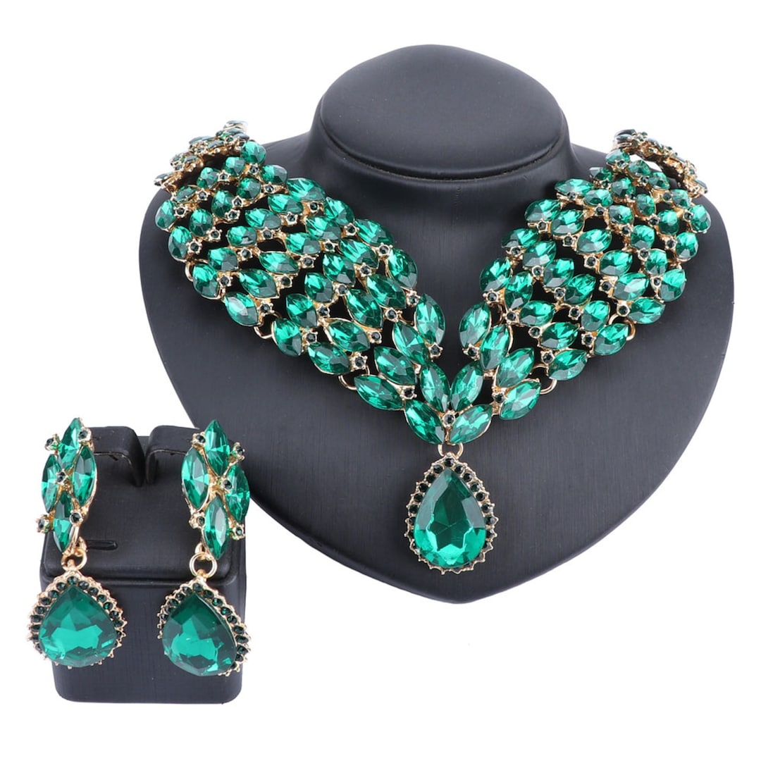 Luxury Bridal Jewelry Sets Wedding Rhinestone Crystal Necklace Earring